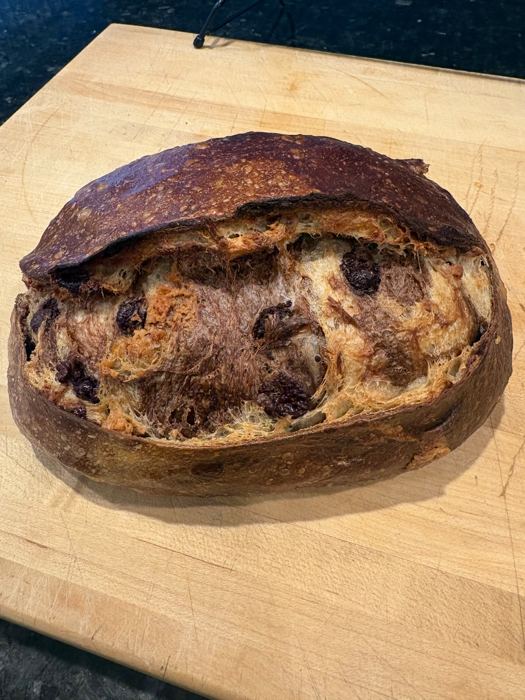 A fruit-studded sourdough boule