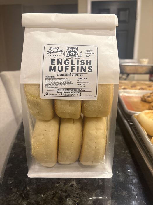 A bag of sourdough English muffins