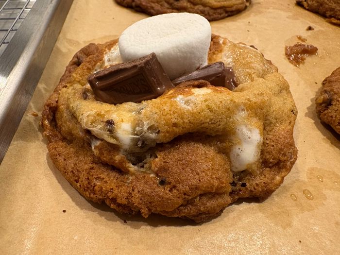 A s'mores cookie with toasted marshmallow